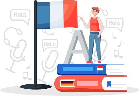 Language classes online, free tutorial. Foreign speech study at home using Illustrazione stock