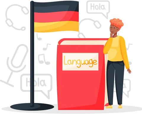 Language classes online german lessons. Foreign speech study at home via Stock Illustration