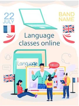 Language classes online vector banner. Foreign speech study at home using Stock Illustration