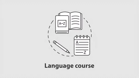 Language course concept icon line animation Stock Footage 307924632