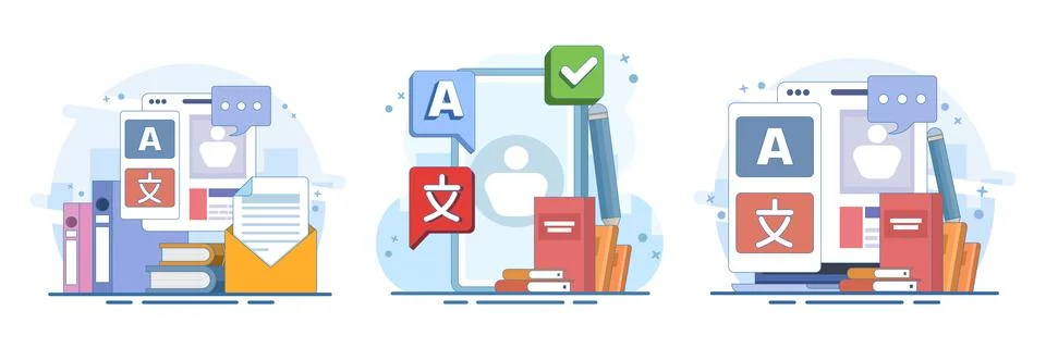 Language courses banner template and e-learning concept set Ilustración de archivo