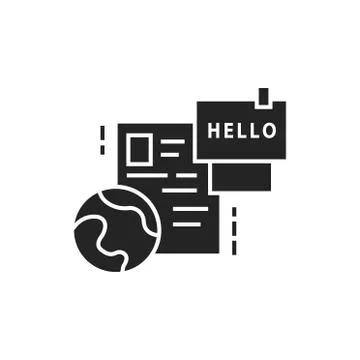 Language courses black glyph icon. Speaking club. Language learning camp, sum Illustrazione stock