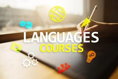 Language courses, Online learning, English shool, E-learning concept on virtual Stock-Fotos