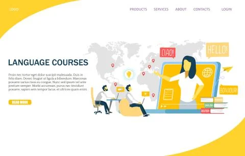 Language courses vector website landing page design template Stock Illustration