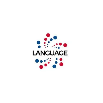Language education school logo, blue red dot fireworks festival event birthday Illustrazione stock
