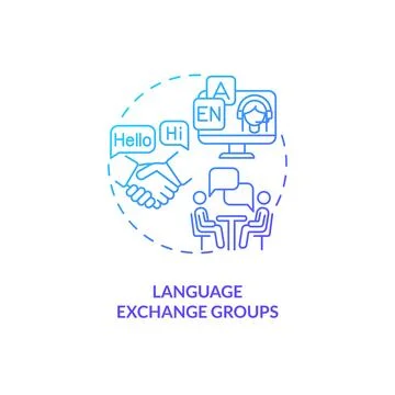 Language exchange groups blue gradient concept icon Stock Illustration