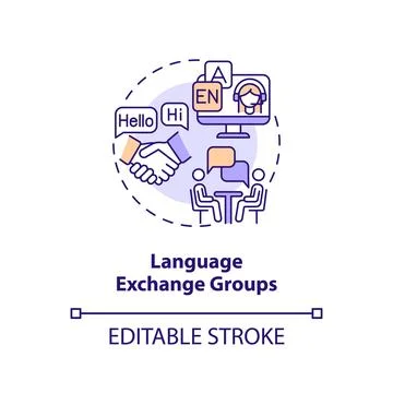 Language exchange groups concept icon Stock Illustration