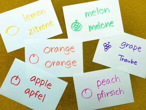 Language Flash Cards; German Stock Photos