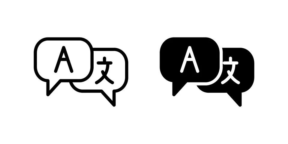 Language Icon Set. A black icon of language symbols, representing translation Stock Illustration