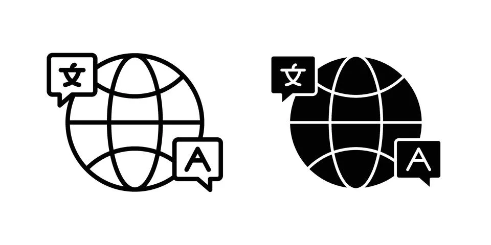 Language icon silhouette vector set. thin line pack Stock Illustration
