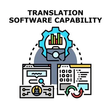 Language interpretation software and digital translation capability Illustrazione stock