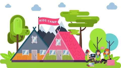 Language kids camp, vector illustration. Graphic kid student character education Illustration