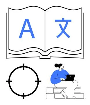 Language Learning and Localization with Open Book, Target, and Person Using Stock Illustration