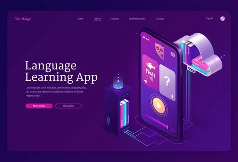 Language learning app banner, online education Stock Illustration