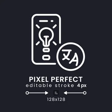 Language Learning app white linear desktop icon on black Stock Illustration