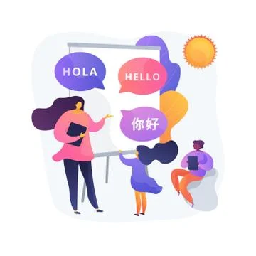 Language learning camp abstract concept vector illustration. Illustrazione stock