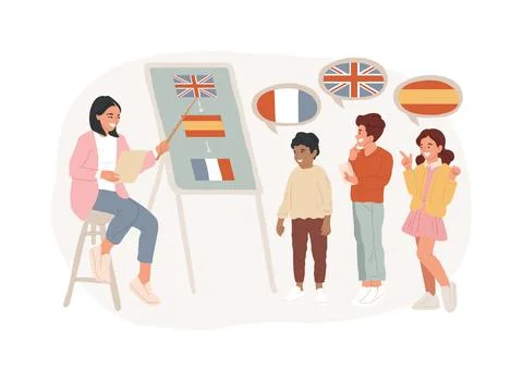 Language learning camp isolated concept vector illustration. Illustrazione stock