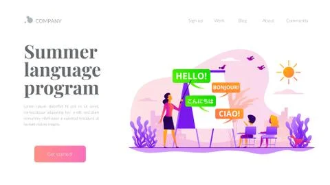 Language learning camp landing page template Illustrazione stock