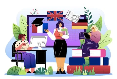 Language learning classroom scene. Vector illustration Stock Illustration