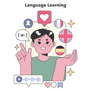 Language Learning concept. Flat vector illustration Illustrazione stock