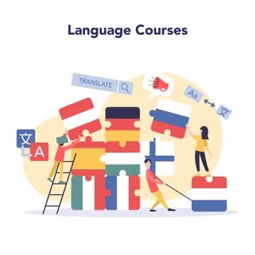 Language learning concept. Study foreign languages with native Illustrazione stock