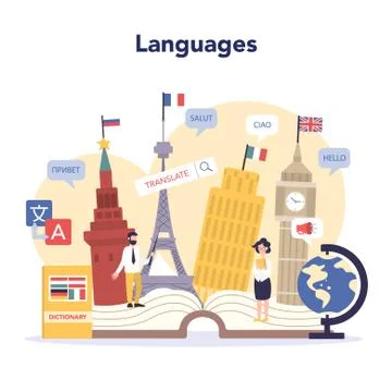 Language learning concept. Study foreign languages with native Stock Illustration