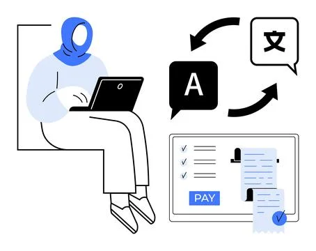 Language learning, ecommerce tools, accessibility, payment processing, multil Stock Illustration