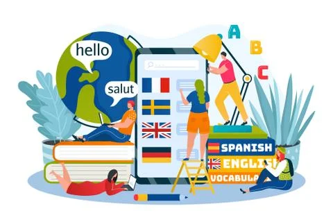 Language learning, education and training courses online vector illustration Stock Illustration