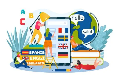 Language learning, education and training courses online vector illustration Stock Illustration