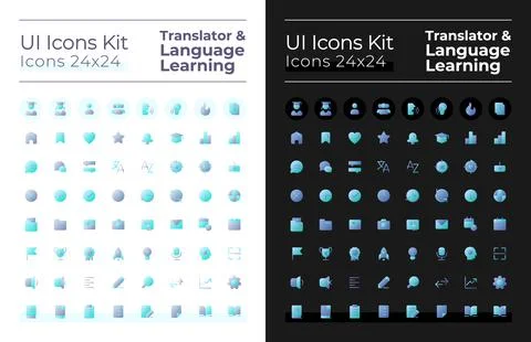 Language learning flat gradient two-color ui icons set for dark, light mode Illustrazione stock