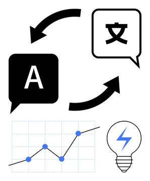 Language learning, global communication, translation services, data analytics Stock Illustration
