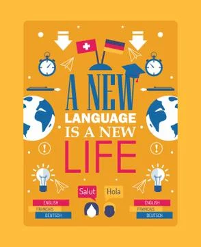 Language learning inspiration poster, vector illustration. Typography quote Stock Illustration