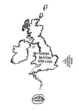 Language learning map with mouth speaking cartoon, the map is a speech bubble Stock Illustration