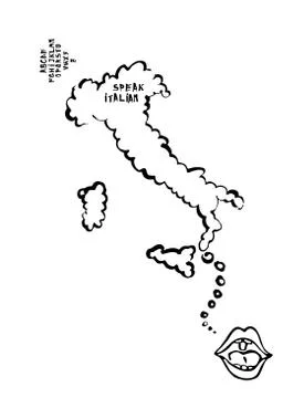 Language learning map with mouth speaking cartoon, the map is a speech bubble Stock Illustration