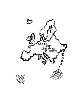 Language learning map with mouth speaking cartoon, the map is a speech bubble Stock Illustration