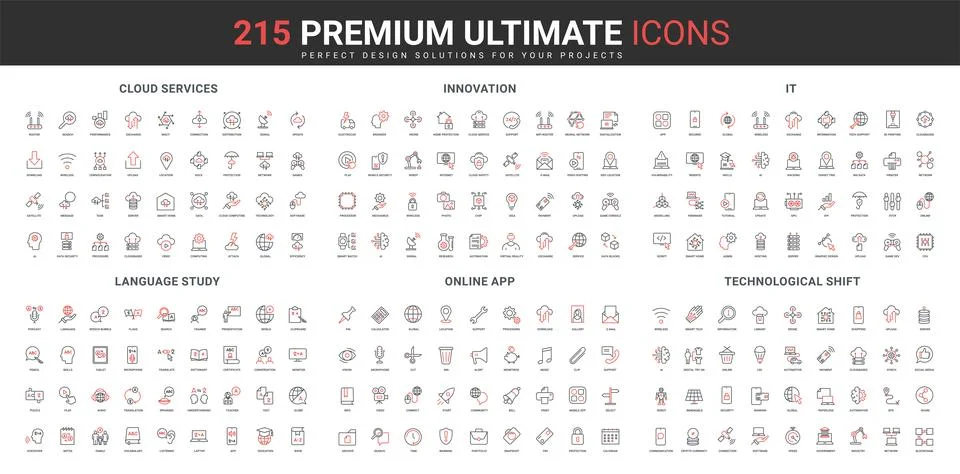 Language learning in mobile app, cloud computing service, IT innovation line Stock Illustration