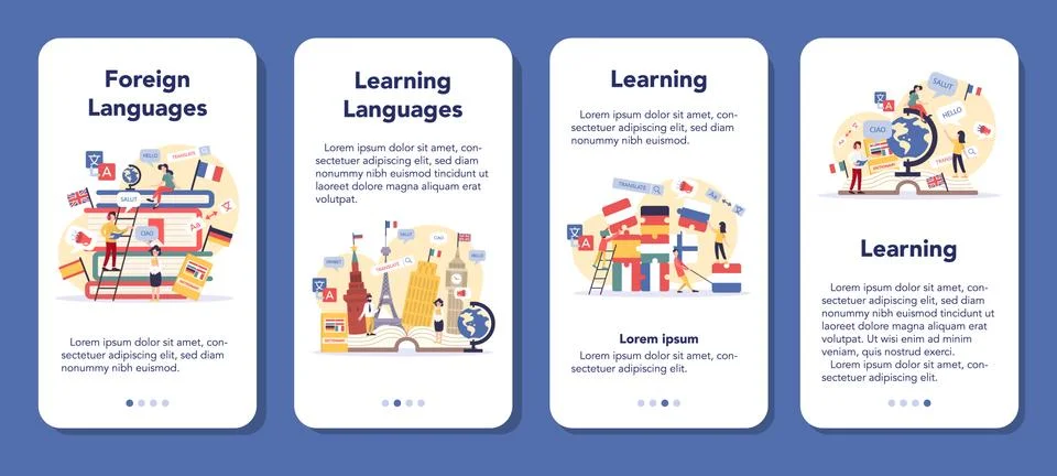 Language learning mobile application banner set. Study foreign Illustrazione stock