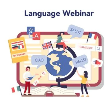 Language learning online service or platform. Study foreign Illustrazione stock