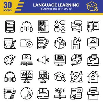 Language learning outline icon set. Vector illustration Stock Illustration