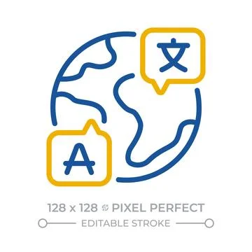 Language learning pixel perfect two color line icon Stock Illustration