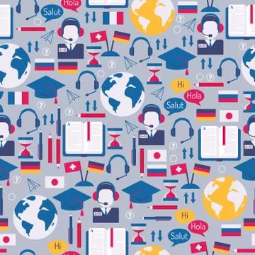 Language learning symbols in seamless pattern, vector illustration. Isolated Stock Illustration