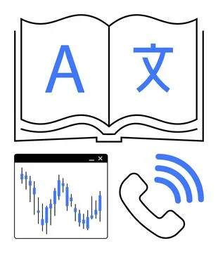 Language Learning Tools with Digital Trading Graph and Communication Elements Stock Illustration