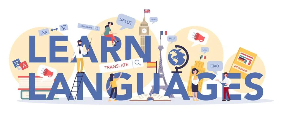 Language learning typographic header concept. Study foreign Stock Illustration