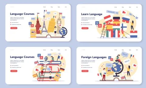 Language learning web banner or landing page set. Study foreign Stock Illustration