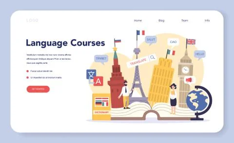 Language learning web banner or landing page. Study foreign Illustrazione stock