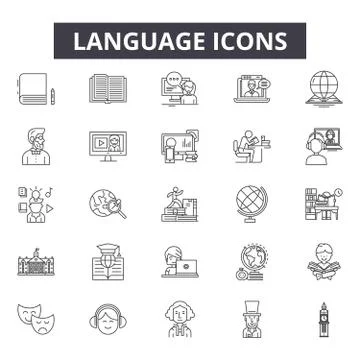 Language line icons for web and mobile design. Editable stroke signs. Language Stock Illustration