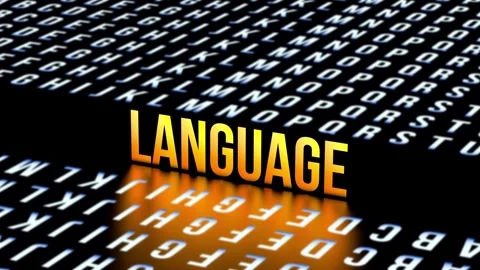 LANGUAGE luminous neon text,alphabet word. Language,learning,animation.3D render Stock Footage 291387690
