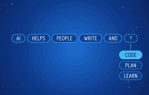 Language model next word prediction concept with sentence AI helps people write イラスト素材
