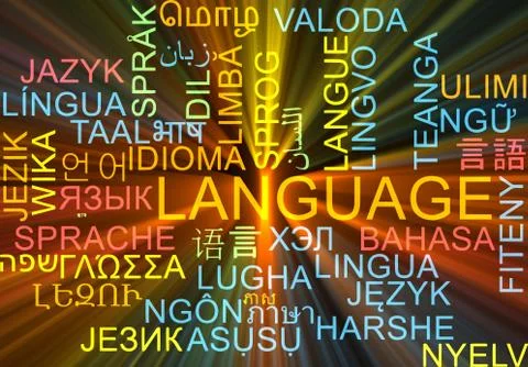 Language multilanguage wordcloud background concept glowing Stock Illustration
