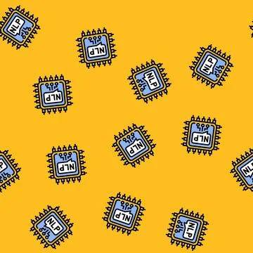 Language processor chip nlp vector seamless pattern Stock Illustration